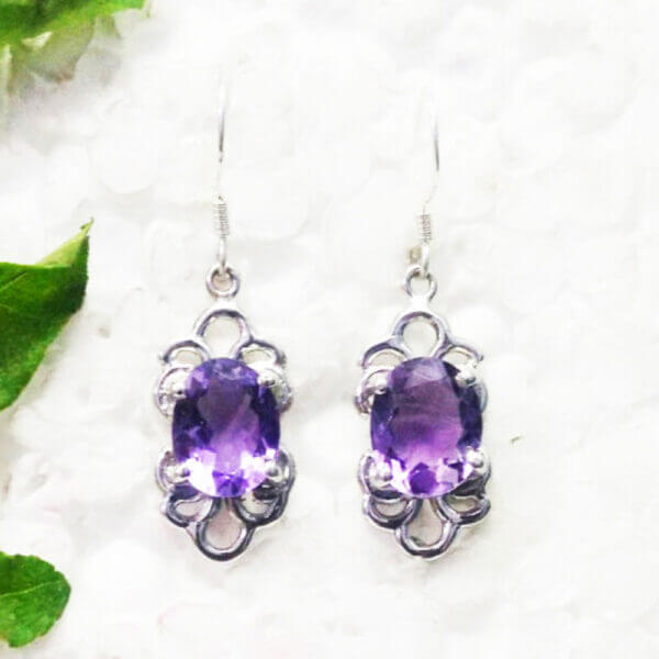 925 Sterling Silver Amethyst Earrings Handmade Jewelry Gemstone Birthstone Earrings front picture