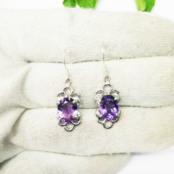 925 Sterling Silver Amethyst Earrings Handmade Jewelry Gemstone Birthstone Earrings hand picture