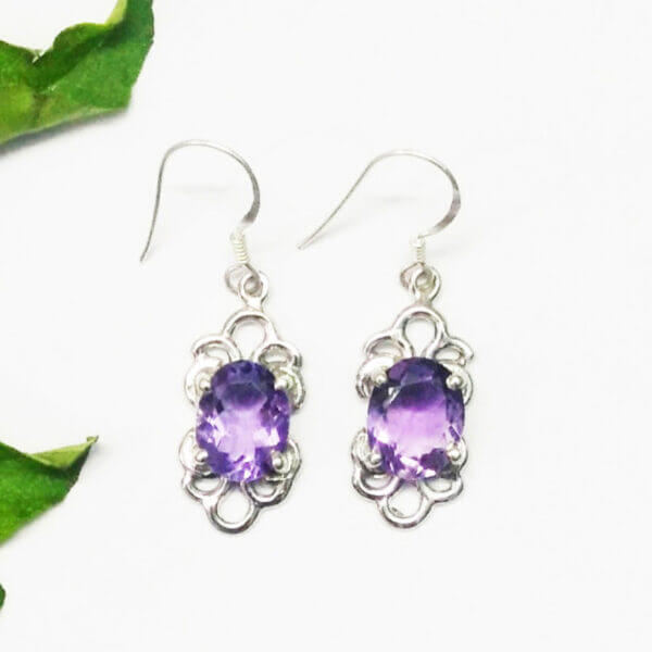 925 Sterling Silver Amethyst Earrings Handmade Jewelry Gemstone Birthstone Earrings front picture