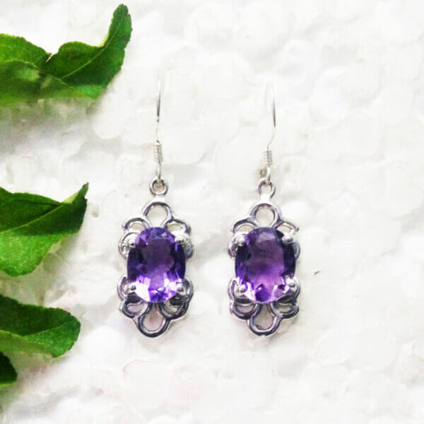 925 Sterling Silver Amethyst Earrings Handmade Jewelry Gemstone Birthstone Earrings