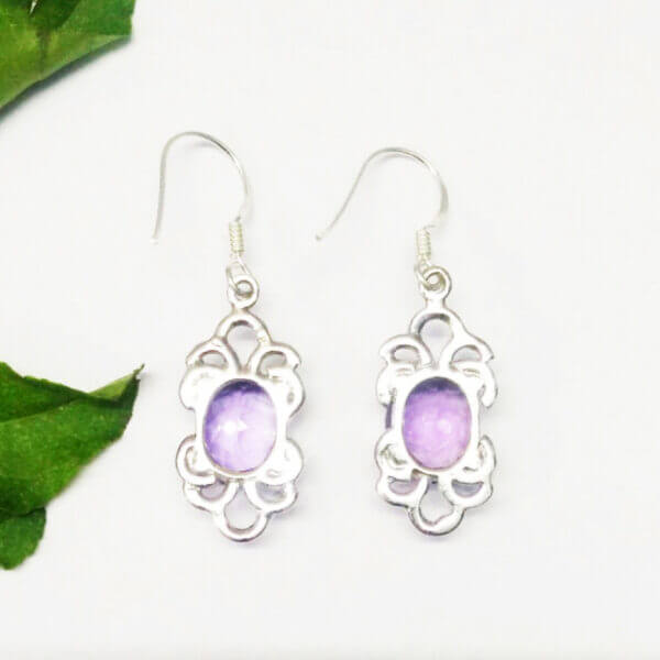 925 Sterling Silver Amethyst Earrings Handmade Jewelry Gemstone Birthstone Earrings back picture