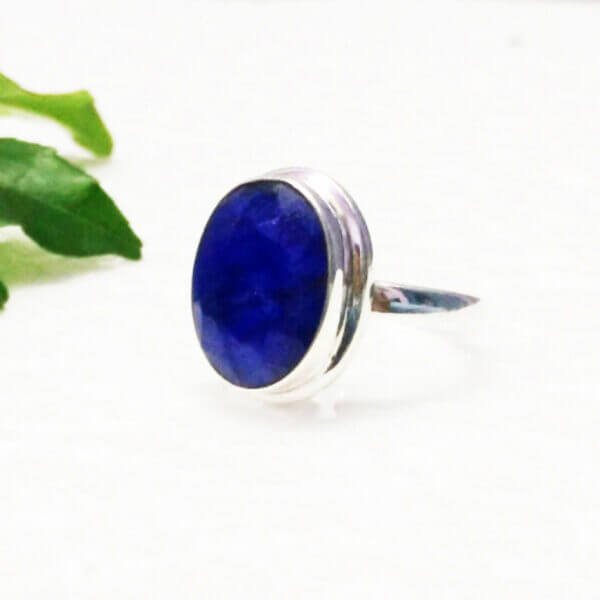 925 Sterling Silver Blue Sapphire Ring Handmade Jewelry Gemstone Birthstone Ring side picture