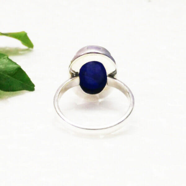 925 Sterling Silver Blue Sapphire Ring Handmade Jewelry Gemstone Birthstone Ring back picture