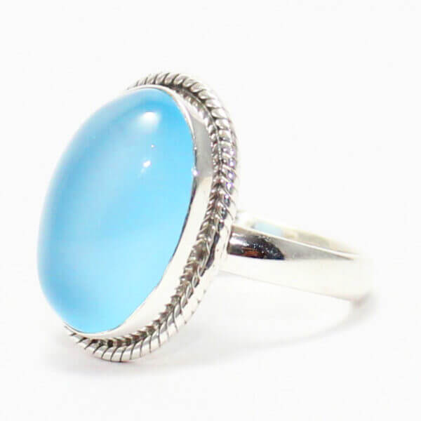 925 Sterling Silver Chalcedony Ring Handmade Jewelry Gemstone Birthstone Ring side picture