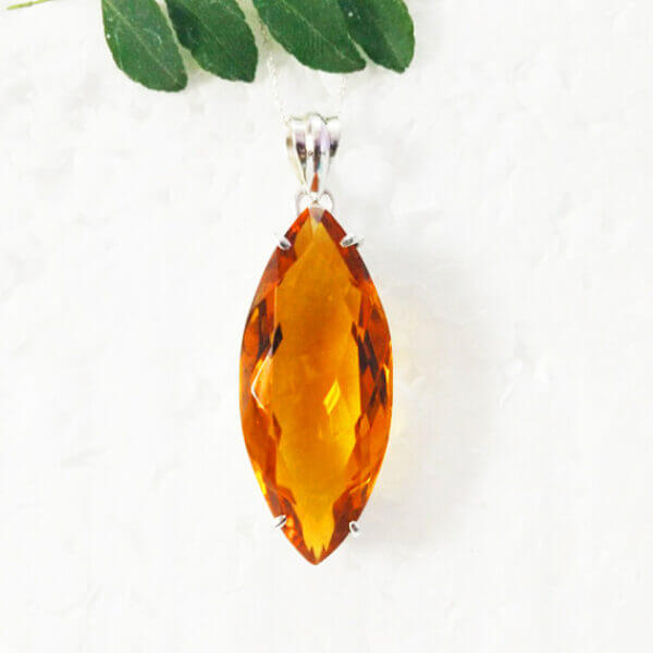 925 Sterling Silver Citrine Necklace Handmade Jewelry Gemstone Birthstone Pendant front picture