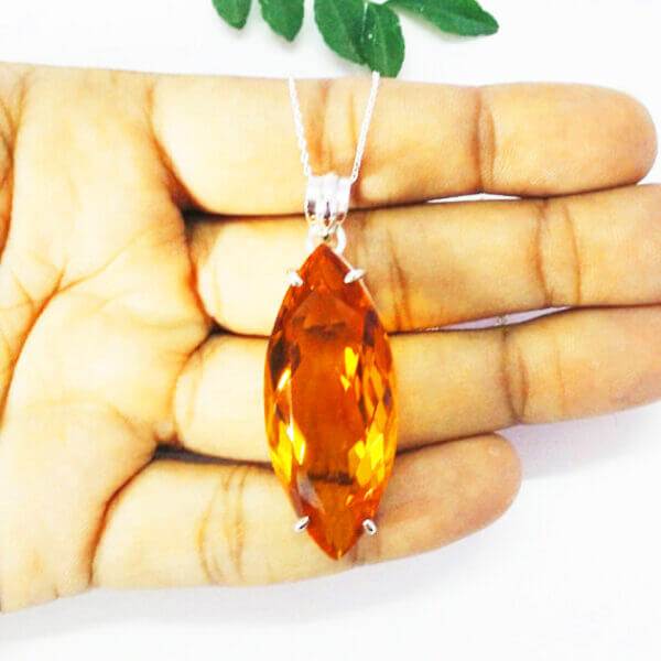 925 Sterling Silver Citrine Necklace Handmade Jewelry Gemstone Birthstone Pendant hand picture