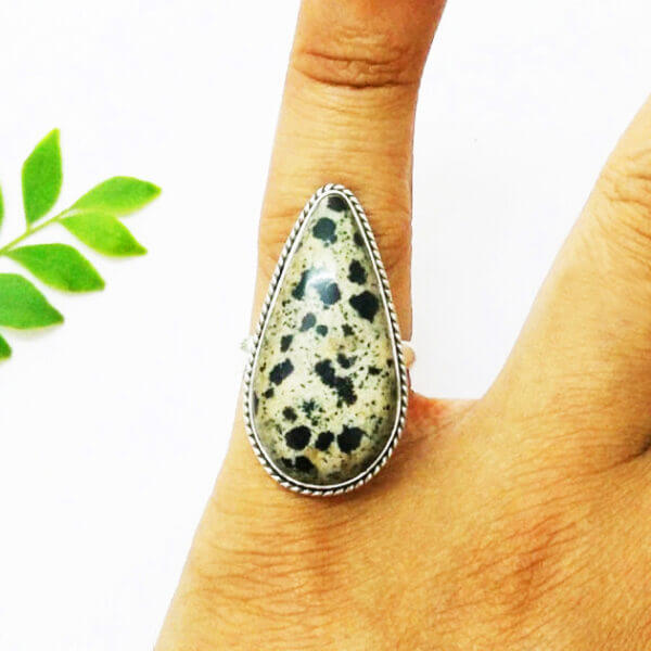 925 Sterling Silver Dalmatian Jasper Ring Handmade Jewelry Gemstone Birthstone Ring hand picture