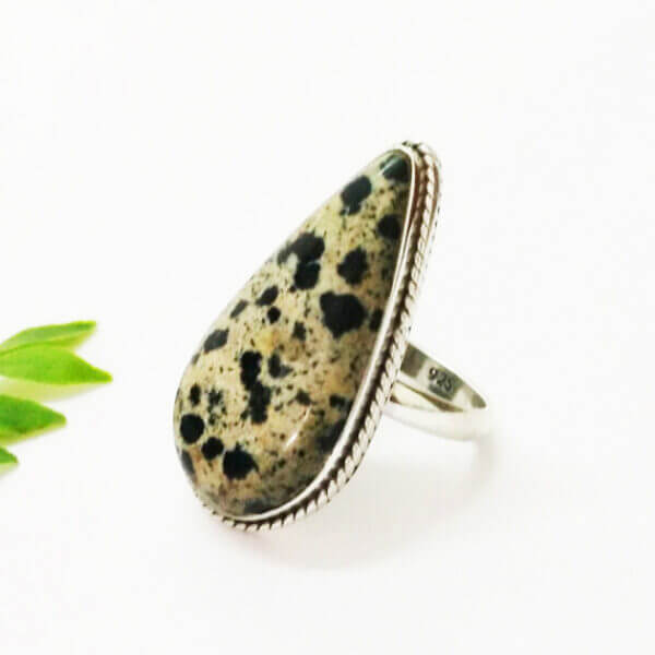 925 Sterling Silver Dalmatian Jasper Ring Handmade Jewelry Gemstone Birthstone Ring side picture