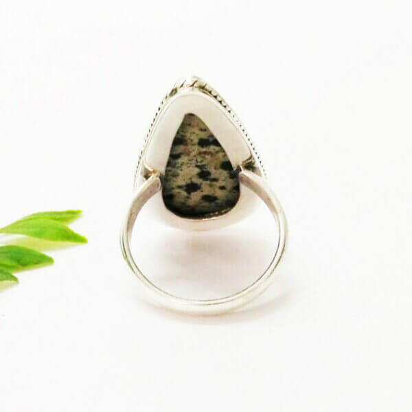 925 Sterling Silver Dalmatian Jasper Ring Handmade Jewelry Gemstone Birthstone Ring back picture