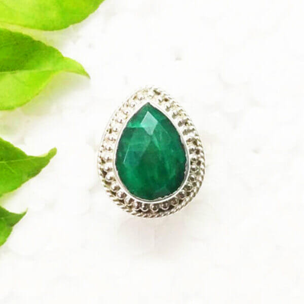 925 Sterling Silver Emerald Ring Handmade Jewelry Gemstone Birthstone Ring front picture