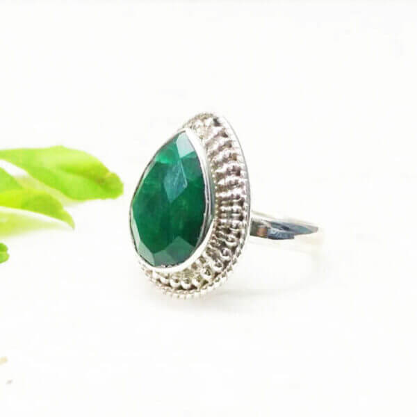 925 Sterling Silver Emerald Ring Handmade Jewelry Gemstone Birthstone Ring side picture