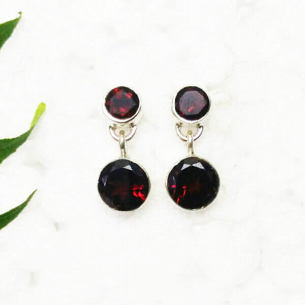 925 Sterling Silver Garnet Earrings Handmade Jewelry Gemstone Birthstone Earrings front picture