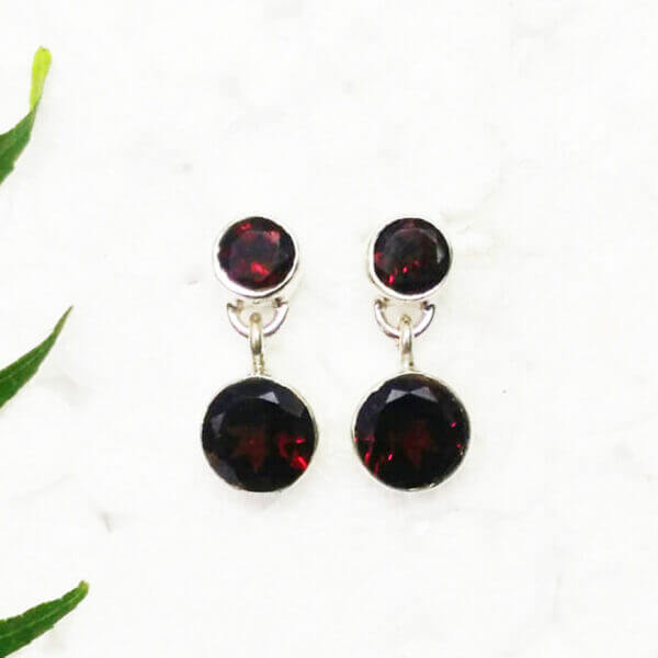 925 Sterling Silver Garnet Earrings Handmade Jewelry Gemstone Birthstone Earrings front picture