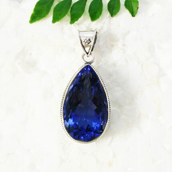 925 Sterling Silver Iolite Necklace Handmade Jewelry Gemstone Birthstone Pendant front picture