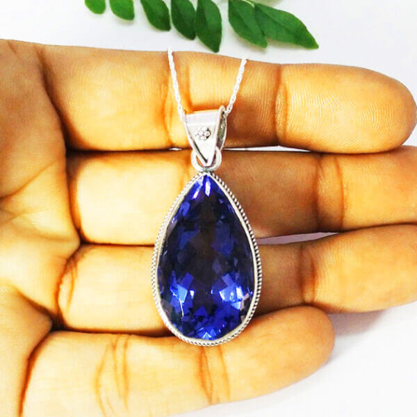 925 Sterling Silver Iolite Necklace Handmade Jewelry Gemstone Birthstone Pendant hand picture