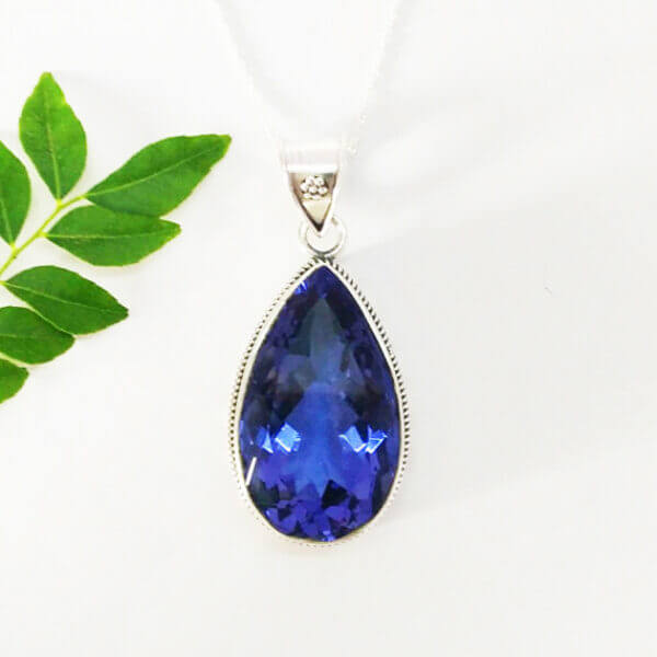 925 Sterling Silver Iolite Necklace Handmade Jewelry Gemstone Birthstone Pendant front picture