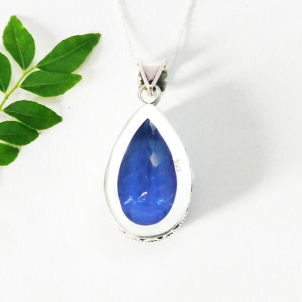 925 Sterling Silver Iolite Necklace Handmade Jewelry Gemstone Birthstone Pendant back picture