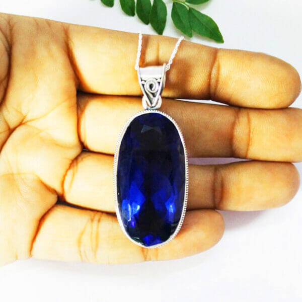 925 Sterling Silver Iolite Necklace Handmade Jewelry Gemstone Birthstone Pendant hand picture