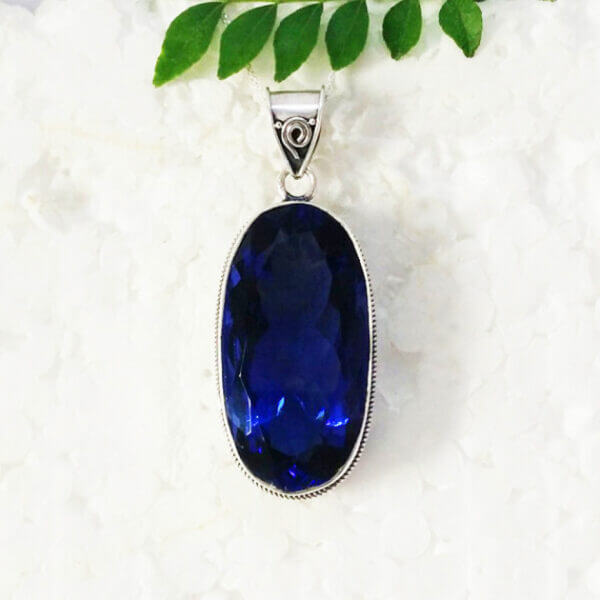 925 Sterling Silver Iolite Necklace Handmade Jewelry Gemstone Birthstone Pendant front picture