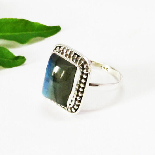 925 Sterling Silver Labradorite Ring Handmade Jewelry Gemstone Birthstone Ring side picture