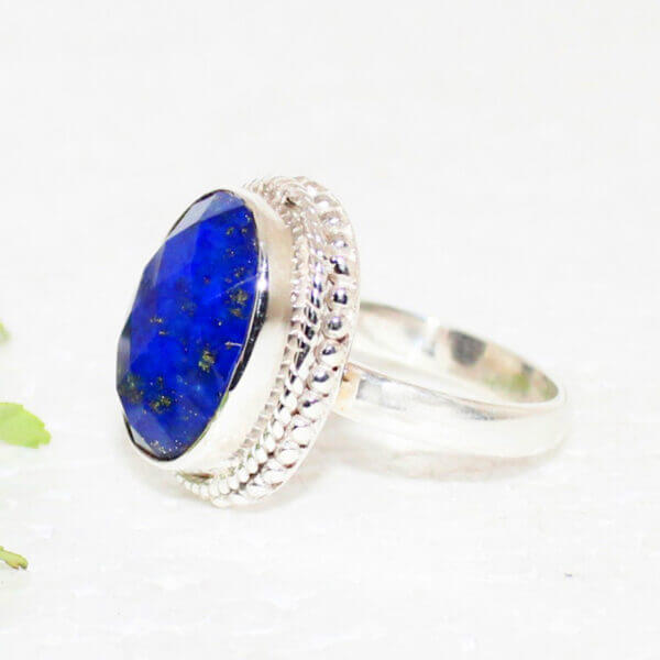 925 Sterling Silver Lapis Ring Handmade Jewelry Gemstone Birthstone Ring side picture