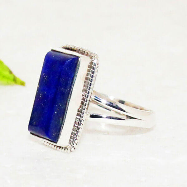 925 Sterling Silver Lapis Ring Handmade Jewelry Gemstone Birthstone Ring side picture