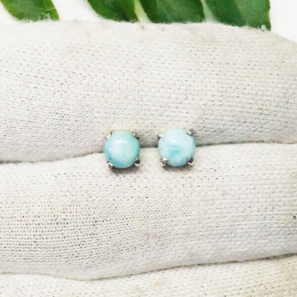 925 Sterling Silver Larimar Earrings Handmade Jewelry Gemstone Birthstone Earrings hand picture