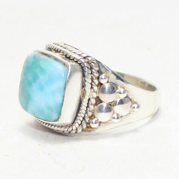 925 Sterling Silver Larimar Ring Handmade Jewelry Gemstone Birthstone Ring side picture