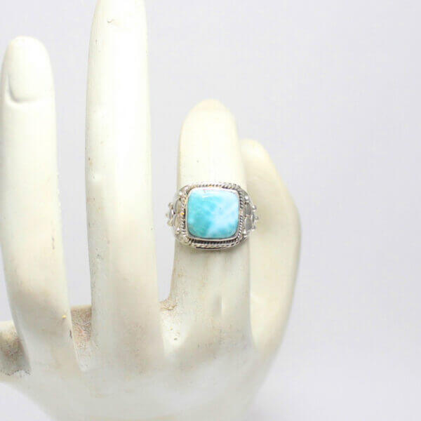 925 Sterling Silver Larimar Ring Handmade Jewelry Gemstone Birthstone Ring hand picture