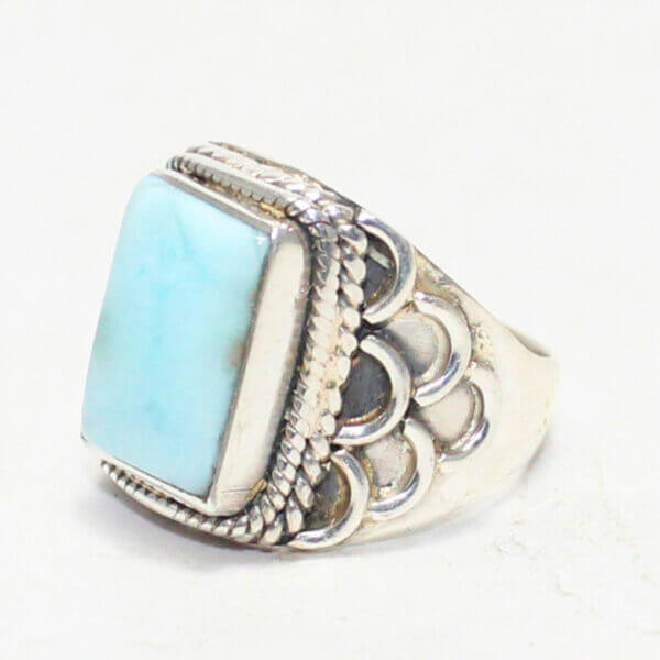 925 Sterling Silver Larimar Ring Handmade Jewelry Gemstone Birthstone Ring side picture