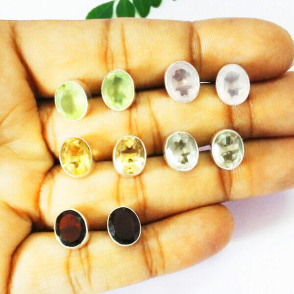 925 Sterling Silver 5 Pairs Multi Stone Earrings Handmade Jewelry Gemstone Birthstone Earrings hand picture