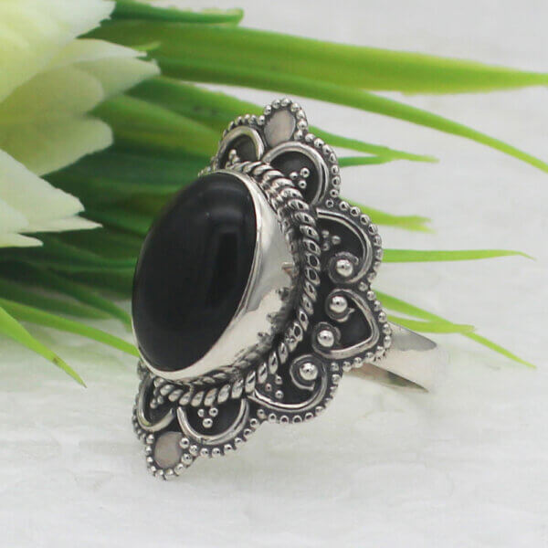 925 Sterling Silver Black Onyx Ring Handmade Jewelry Gemstone Birthstone Ring side picture