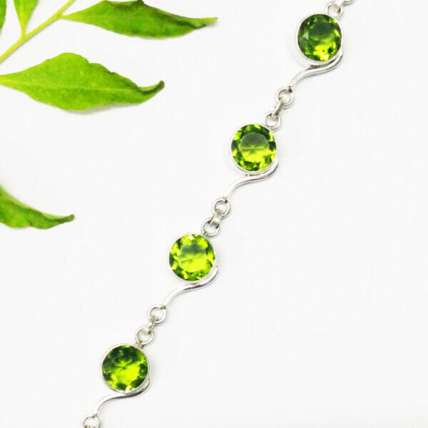 925 Sterling Silver Peridot Bracelet Handmade Jewelry Gemstone Birthstone Bracelet Side picture