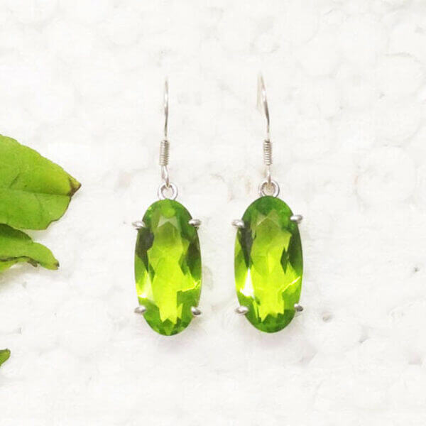 925 Sterling Silver Peridot Earrings Handmade Jewelry Gemstone Birthstone Earrings front picture