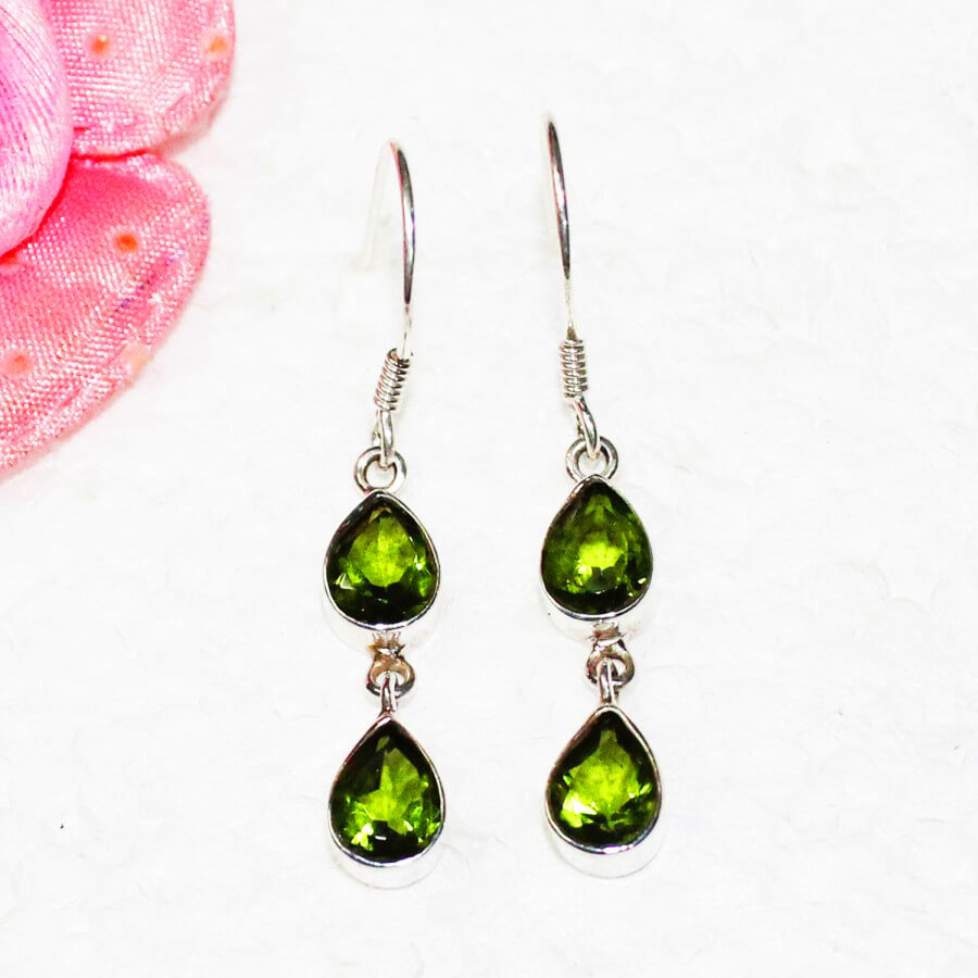 925 Sterling Silver Peridot Earrings, Handmade Birthstone Jewelry, Silver Earrings Dangle, Gift For Her