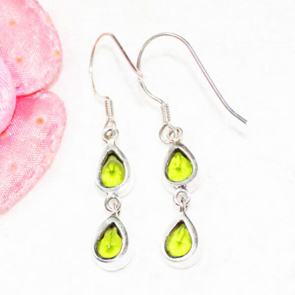 925 Sterling Silver Peridot Earrings Handmade Jewelry Gemstone Birthstone Earrings back picture