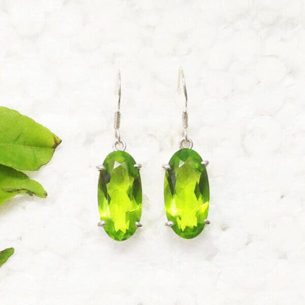 925 Sterling Silver Peridot Earrings Handmade Jewelry Gemstone Birthstone Earrings front picture