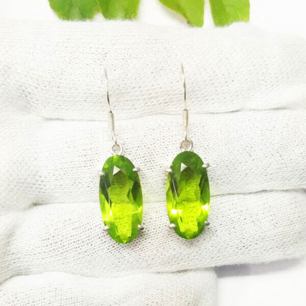 925 Sterling Silver Peridot Earrings Handmade Jewelry Gemstone Birthstone Earrings hand picture