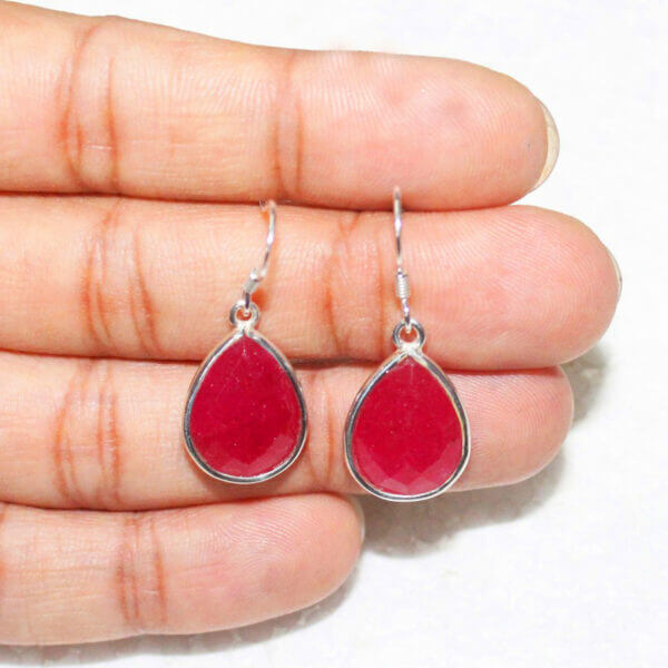 925 Sterling Silver Ruby Earrings Handmade Jewelry Gemstone Birthstone Earrings hand picture