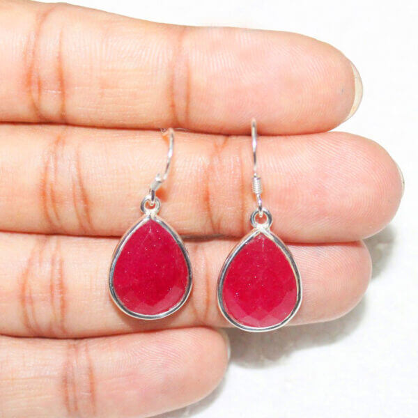 925 Sterling Silver Ruby Earrings Handmade Jewelry Gemstone Birthstone Earrings