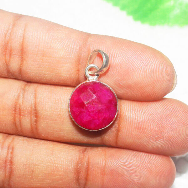 925 Sterling Silver Ruby Necklace Handmade Jewelry Gemstone Birthstone Pendant hand picture