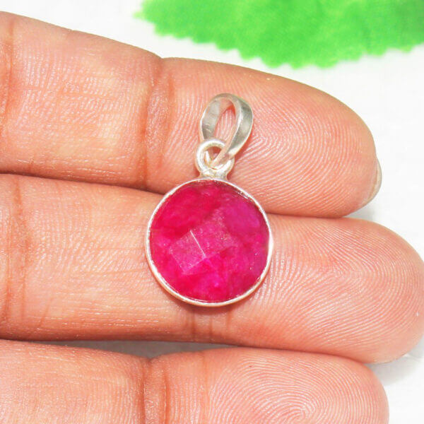 925 Sterling Silver Ruby Necklace Handmade Jewelry Gemstone Birthstone Pendant hand picture