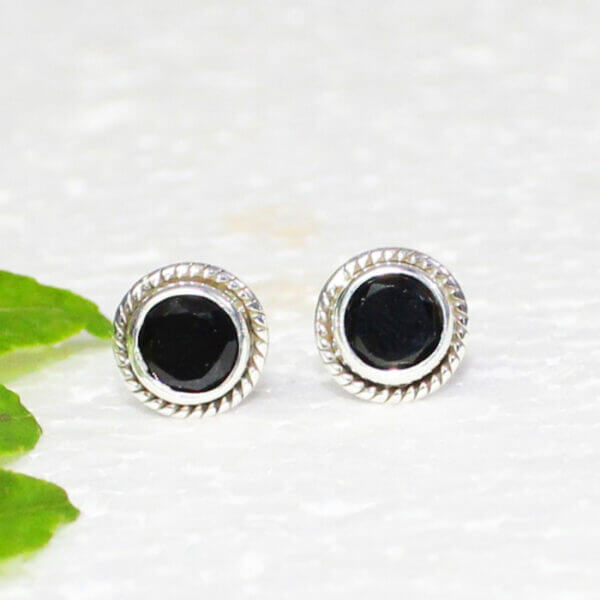 925 Sterling Silver Black Tourmaline Earrings Handmade Jewelry Gemstone Birthstone Earrings front picture