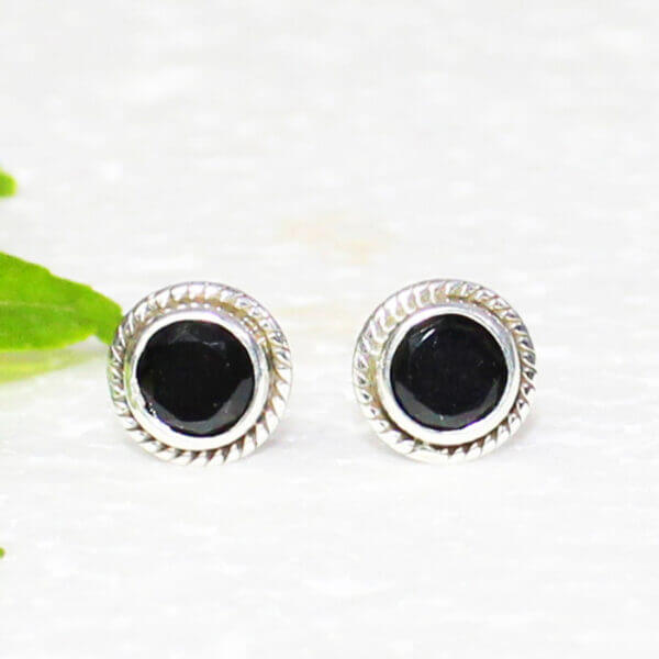 925 Sterling Silver Black Tourmaline Earrings Handmade Jewelry Gemstone Birthstone Earrings front picture