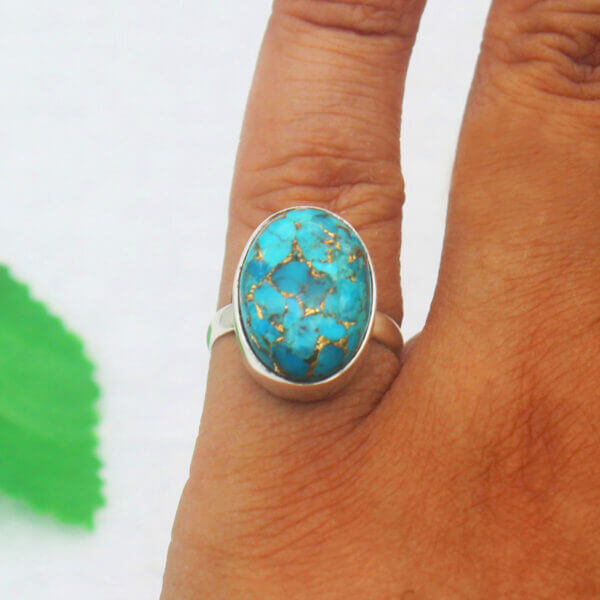 925 Sterling Silver Turquoise Ring Handmade Jewelry Gemstone Birthstone Ring hand picture