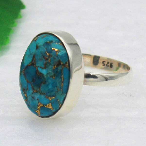 925 Sterling Silver Turquoise Ring Handmade Jewelry Gemstone Birthstone Ring side picture