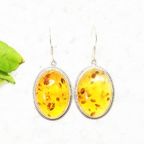 925 Sterling Silver Amber Earrings Handmade Jewelry Gemstone Birthstone Earrings front picture