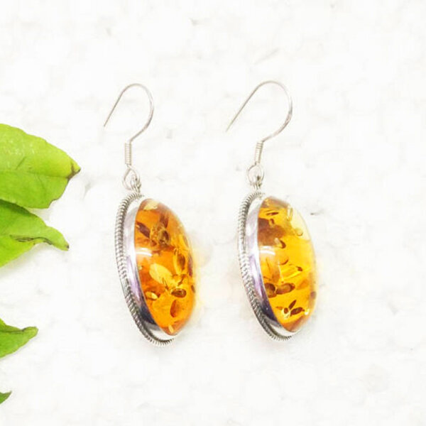 925 Sterling Silver Amber Earrings Handmade Jewelry Gemstone Birthstone Earrings side picture