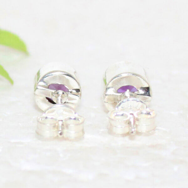 925 Sterling Silver Amethyst Earrings Handmade Jewelry Gemstone Birthstone Earrings back picture