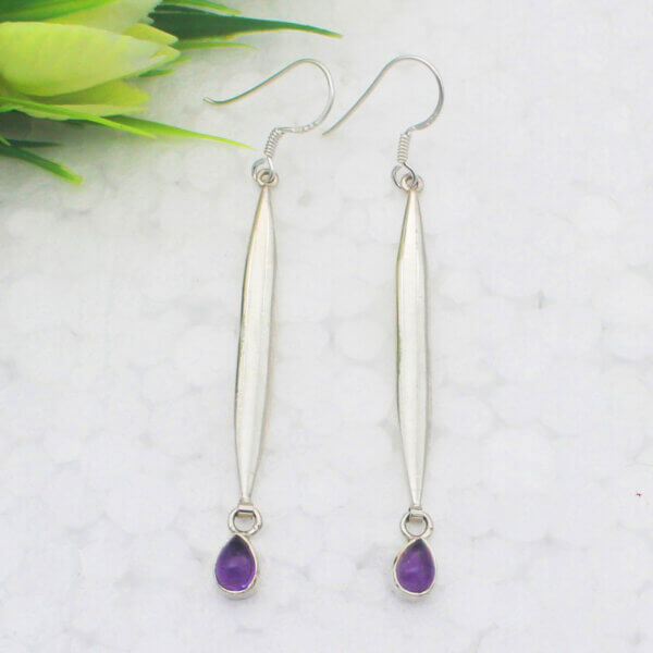 925 Sterling Silver Amethyst Earrings Handmade Jewelry Gemstone Birthstone Earrings front picture